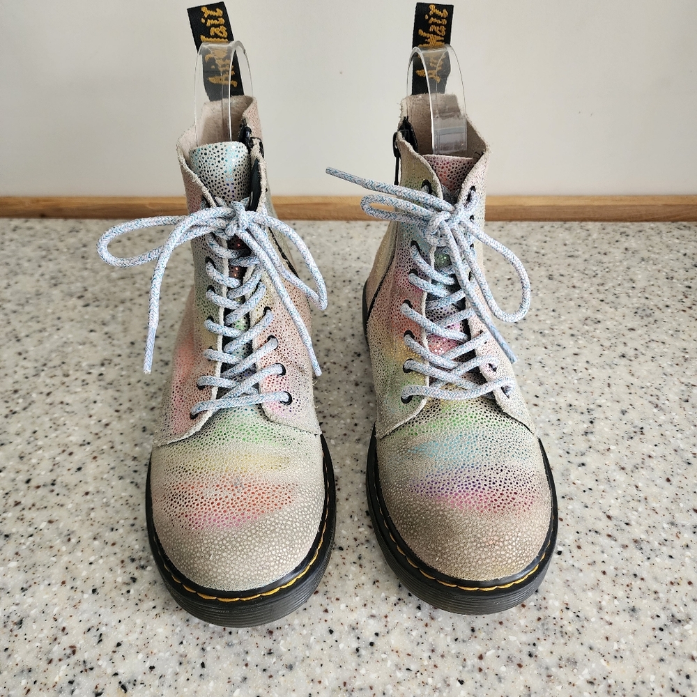 Dr. Martens 1460 Pascal J Rainbow Metallic Lace Up Combat Boots Size 4